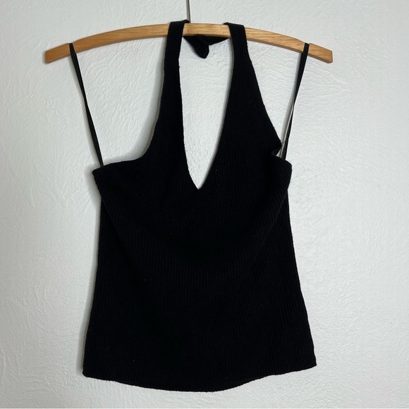 Ballinger Gold Tops - Vintage Ballinger Gold Black Silk Cashmere Blend Ribbed Y2K Halter Top Size L